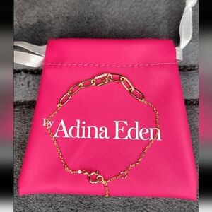 Adina Eden Pave Safety Pin Paper Clip CZ Stone and 14k Gold Plated Bracelet